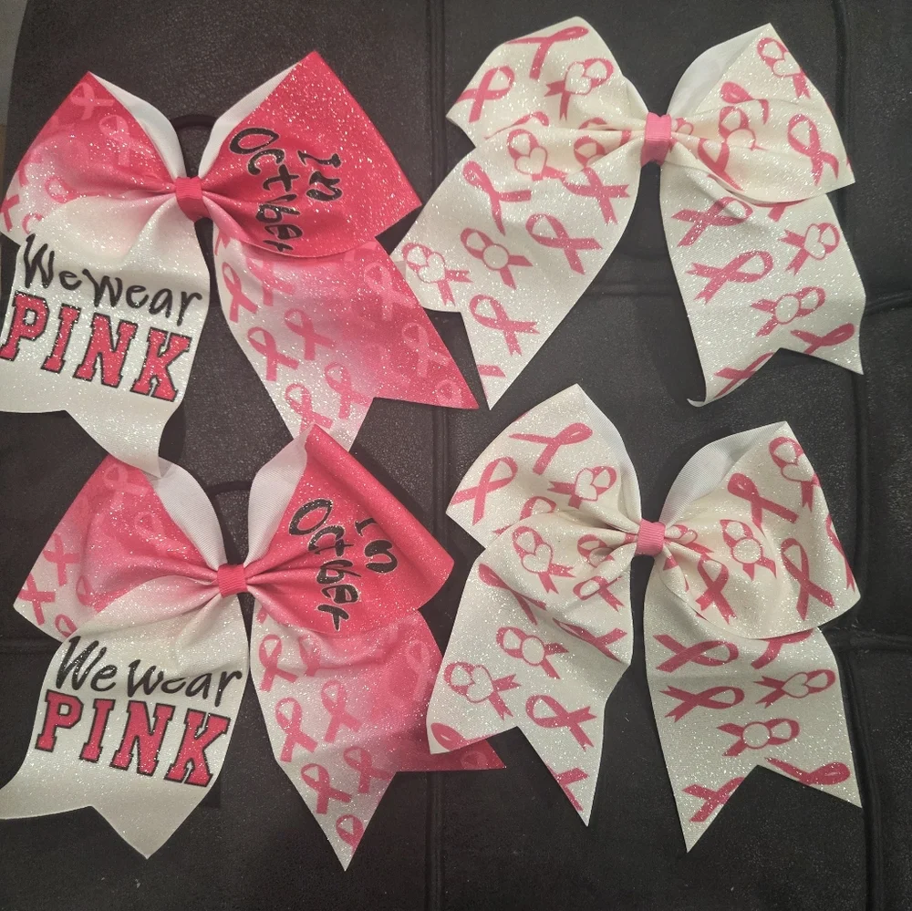 3 Pcs Breast Cancer Awareness Bow Hair Ties